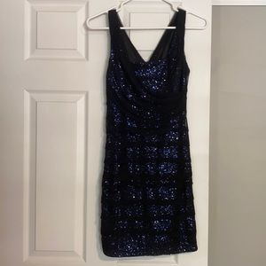 Express Black and Blue Sequin and Tulle Dress